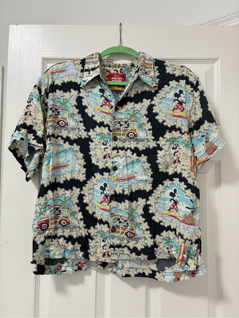 Disney Mickey Mouse Black & Teal Hawaiian Shirt